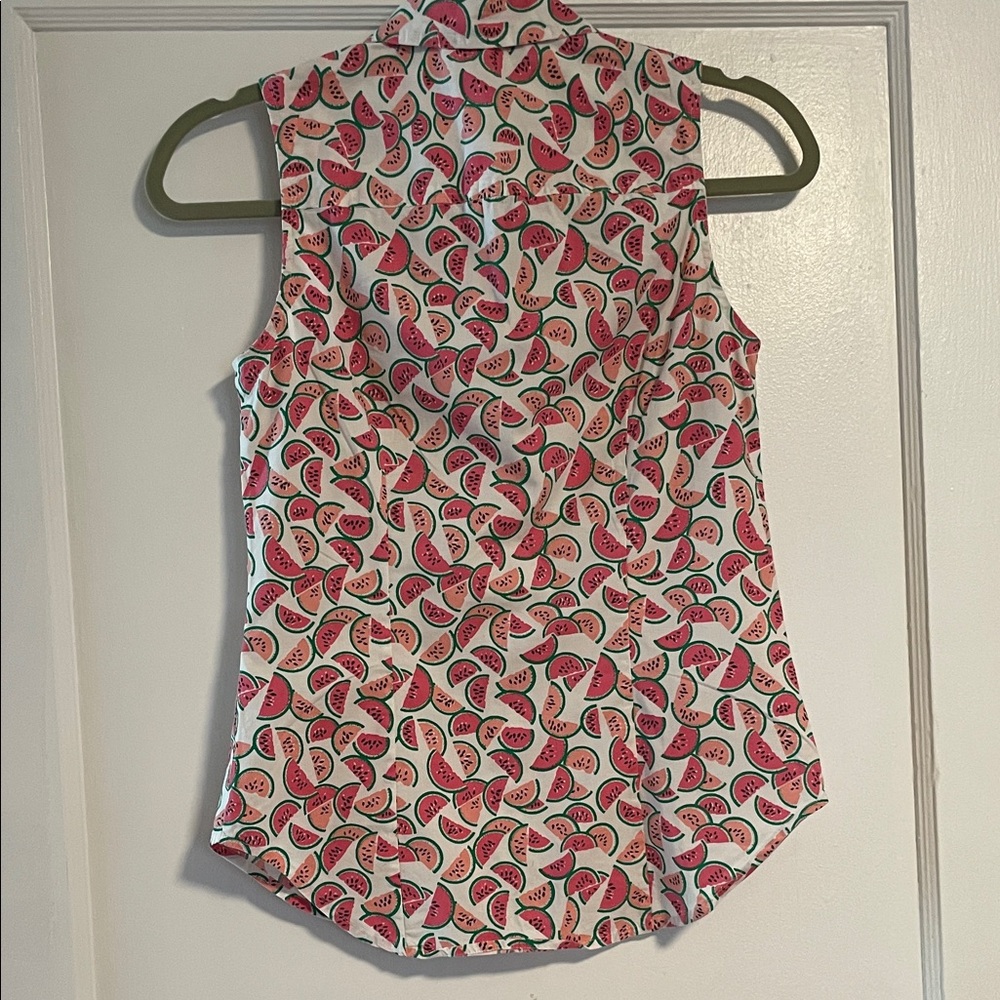 J. Crew Sleeveless Watermelon-Print Collared Blouse - Pink & White - Picture 10 of 10